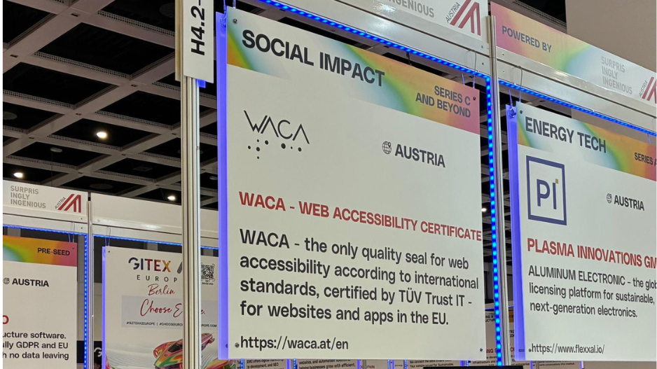 WACA booth at the Austrian Pavilion presenting digital accessibility.
